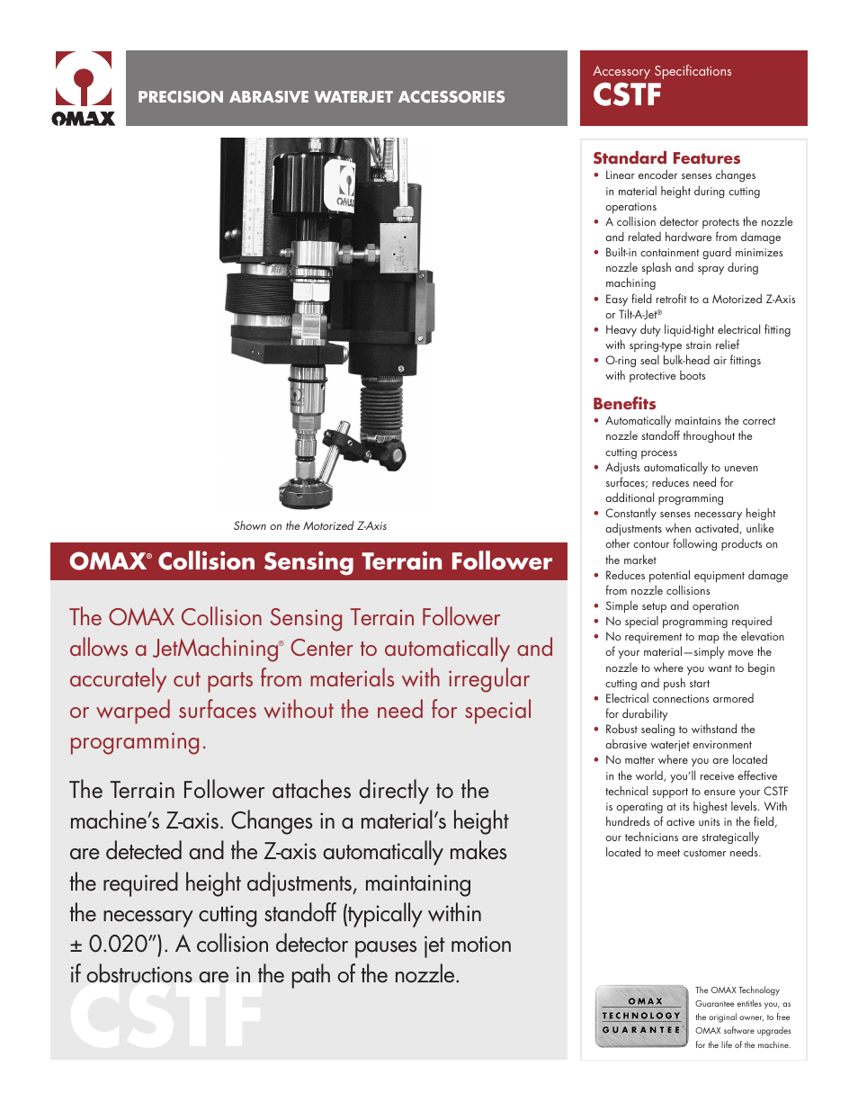 OMAX Collision Sensing Terrain Follower User Manual | 2 pages