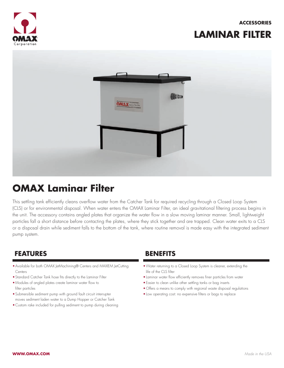 OMAX Laminar Filter User Manual | 2 pages