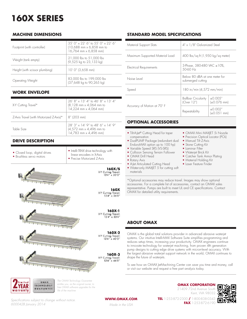 160x series | OMAX 160X Series JetMachining Center User Manual | Page 2 / 2