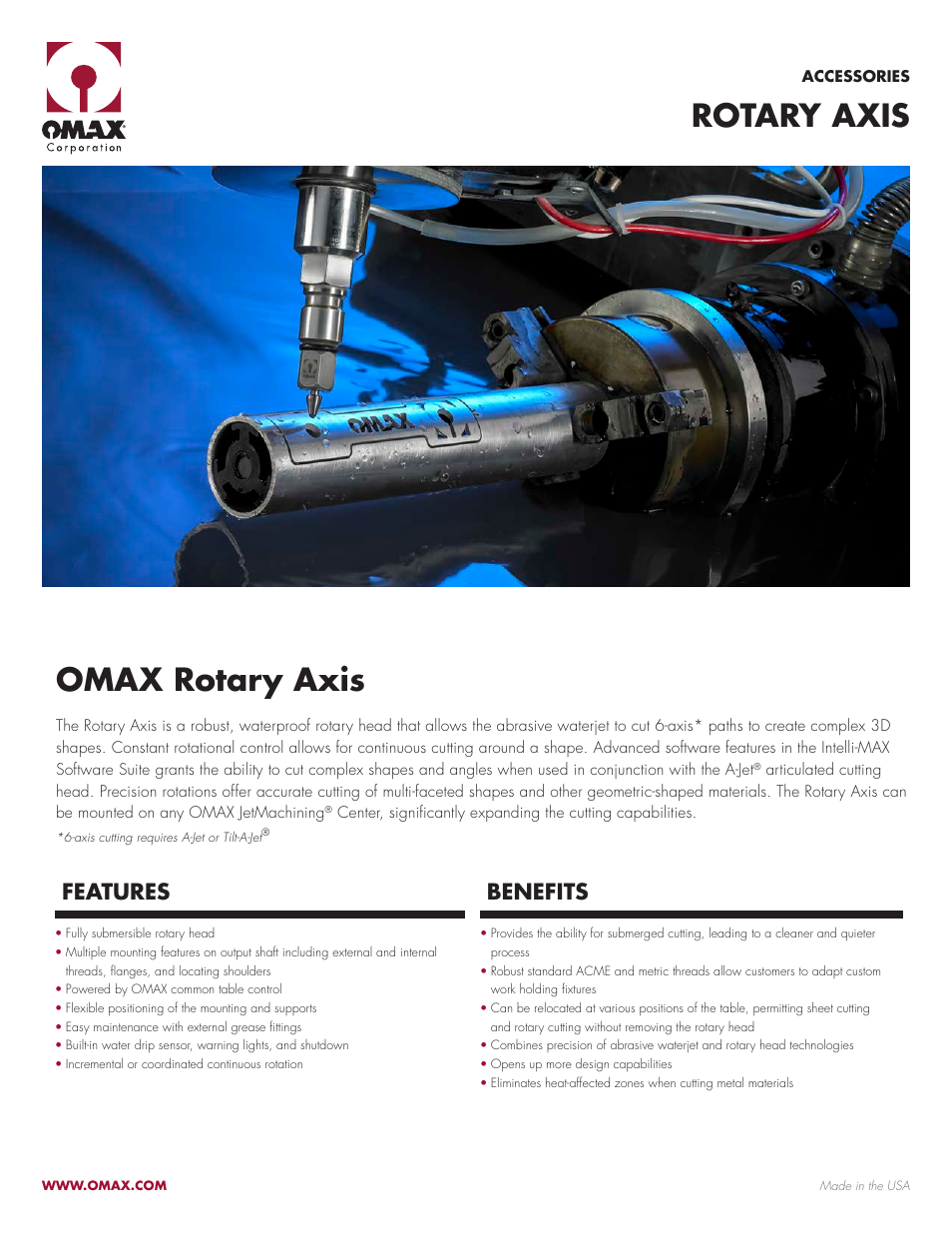 OMAX Rotary Axis User Manual | 2 pages