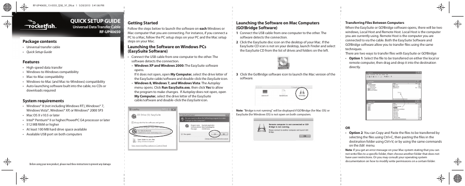 RocketFish RF-UP40650 - Quick Setup Guide User Manual | 2 pages