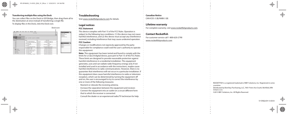 Troubleshooting, Legal notices, Lifetime warranty | Contact rocketfish | RocketFish RF-UP40650 - Quick Setup Guide User Manual | Page 2 / 2