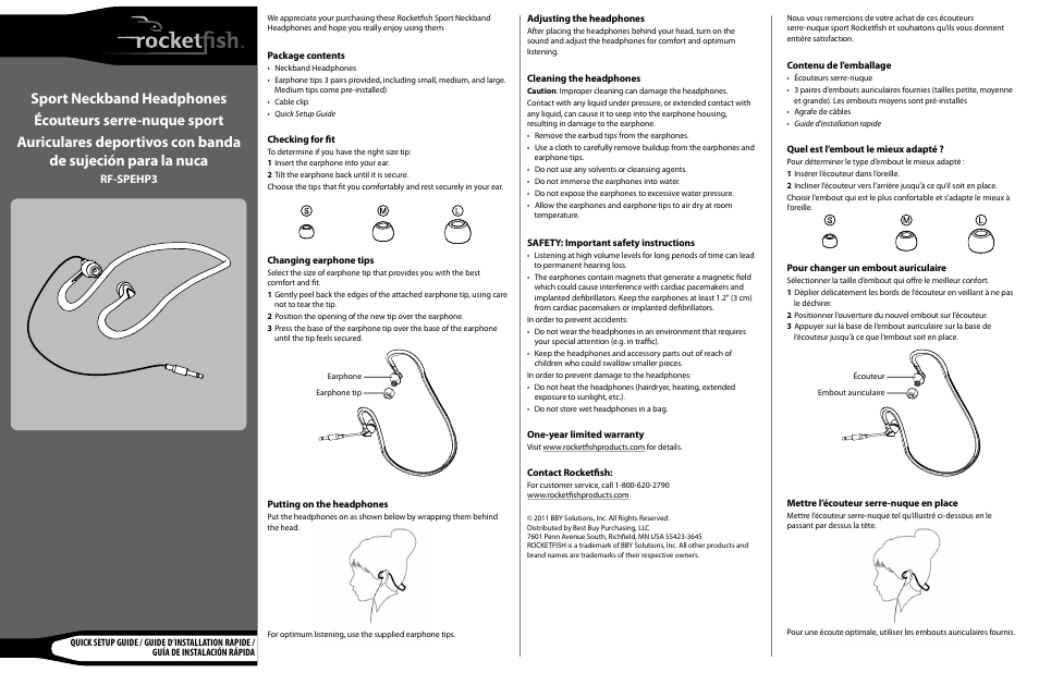 RocketFish RF-SPEHP3 - Quick Setup Guide User Manual | 2 pages