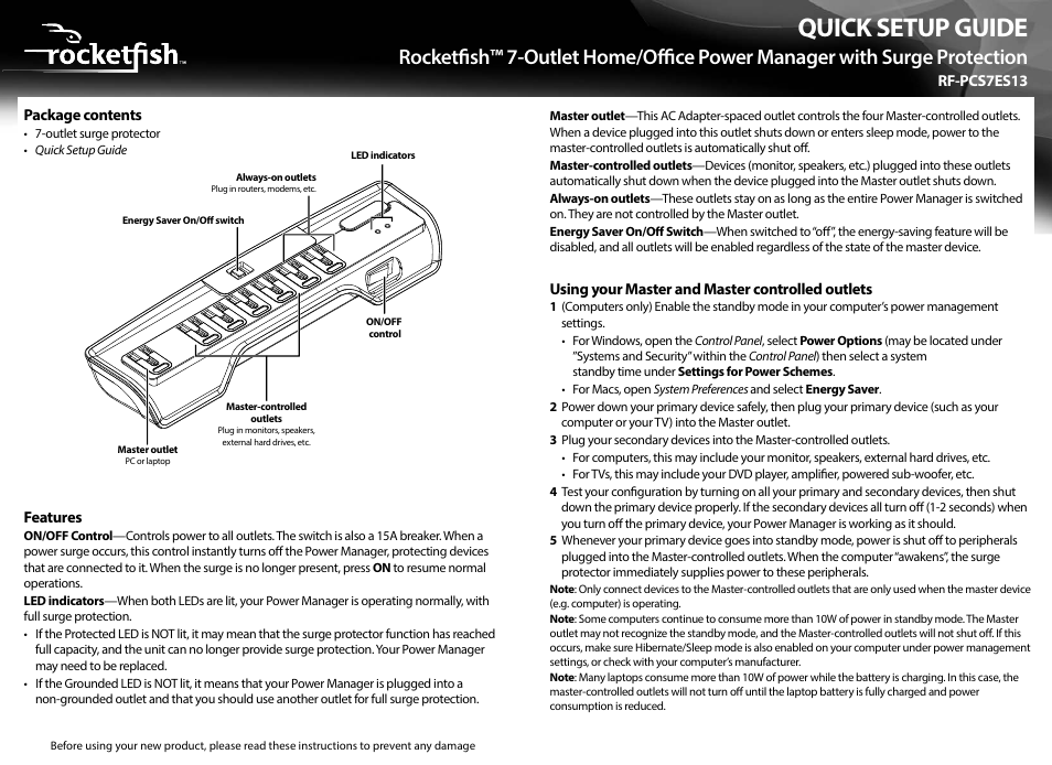 RocketFish RF-PCS7ES13 - Quick Setup Guide User Manual | 2 pages