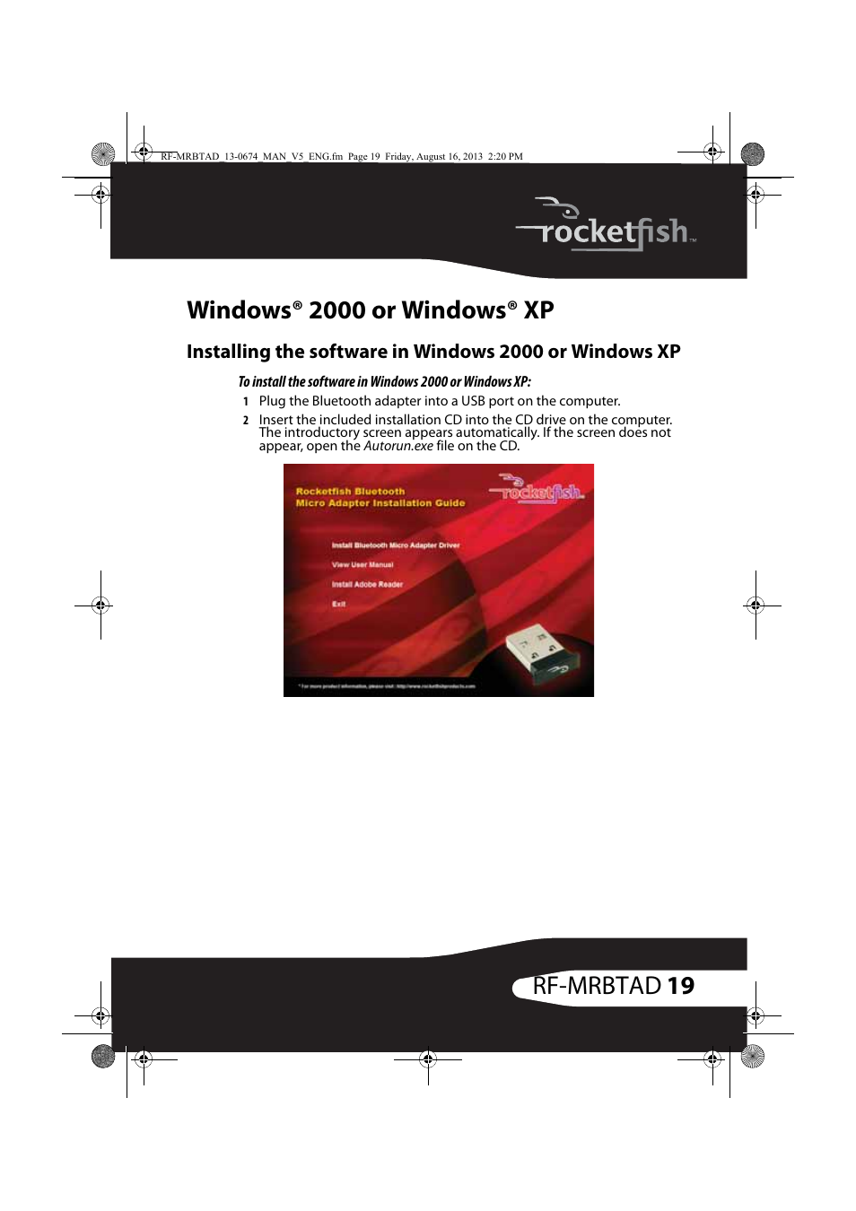 Windows® 2000 or windows® xp | RocketFish RF-MRBTAD - User Manual User Manual | Page 19 / 37