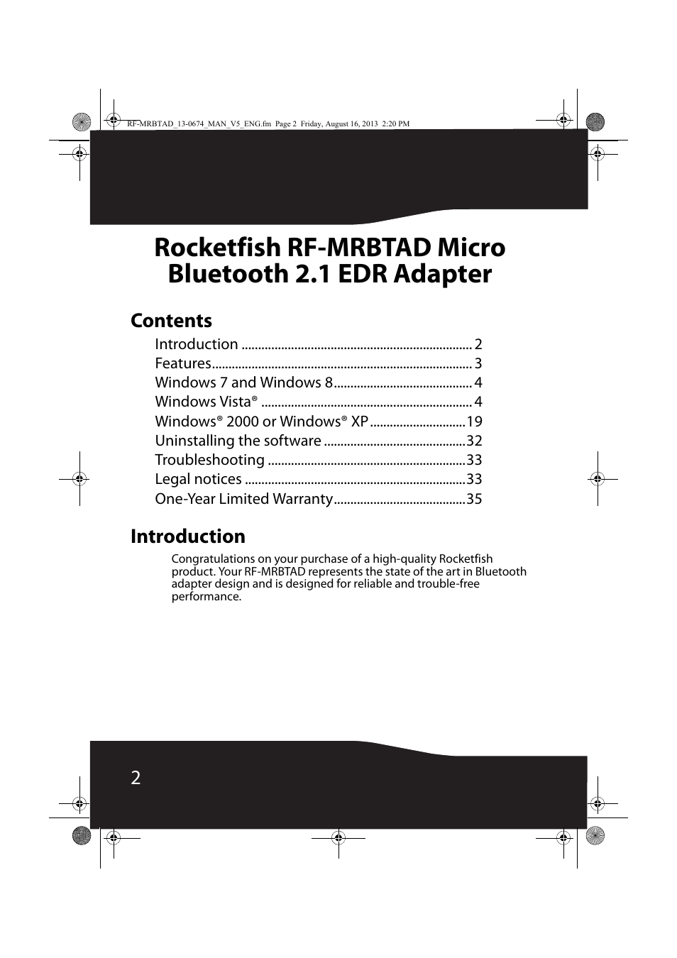 RocketFish RF-MRBTAD - User Manual User Manual | Page 2 / 37