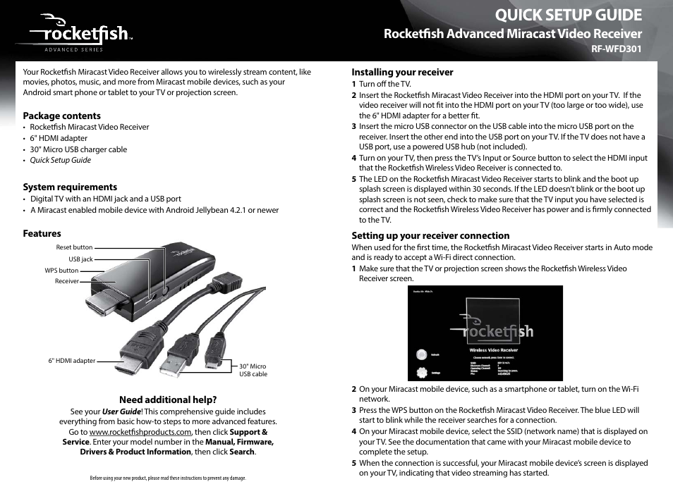 RocketFish RF-WFD301 - Quick Setup Guide User Manual | 2 pages