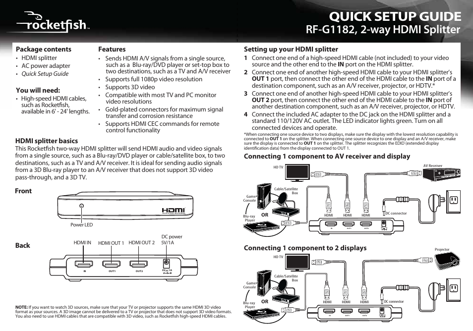 RocketFish RF-G1182 - Quick Setup Guide User Manual | 2 pages