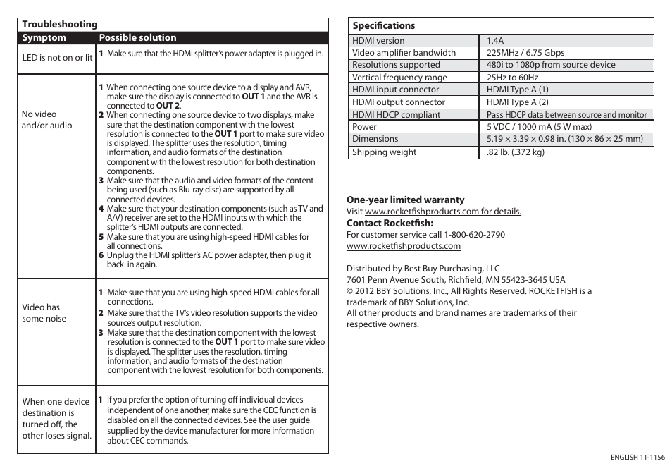 RocketFish RF-G1182 - Quick Setup Guide User Manual | Page 2 / 2