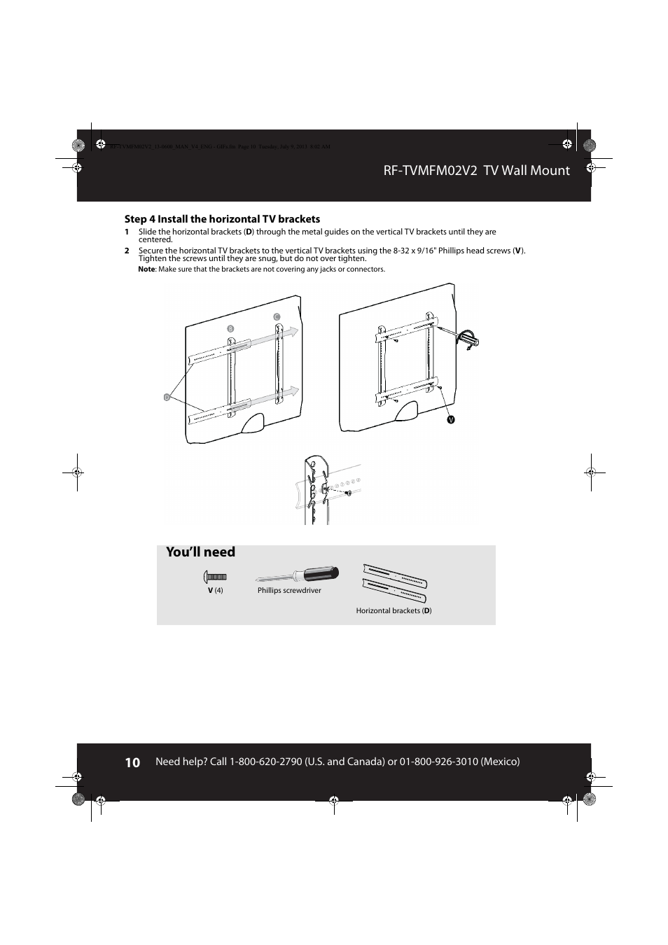 Rf-tvmfm02v2 tv wall mount, You’ll need | RocketFish RF-TVMFM02 - User Manual User Manual | Page 10 / 17