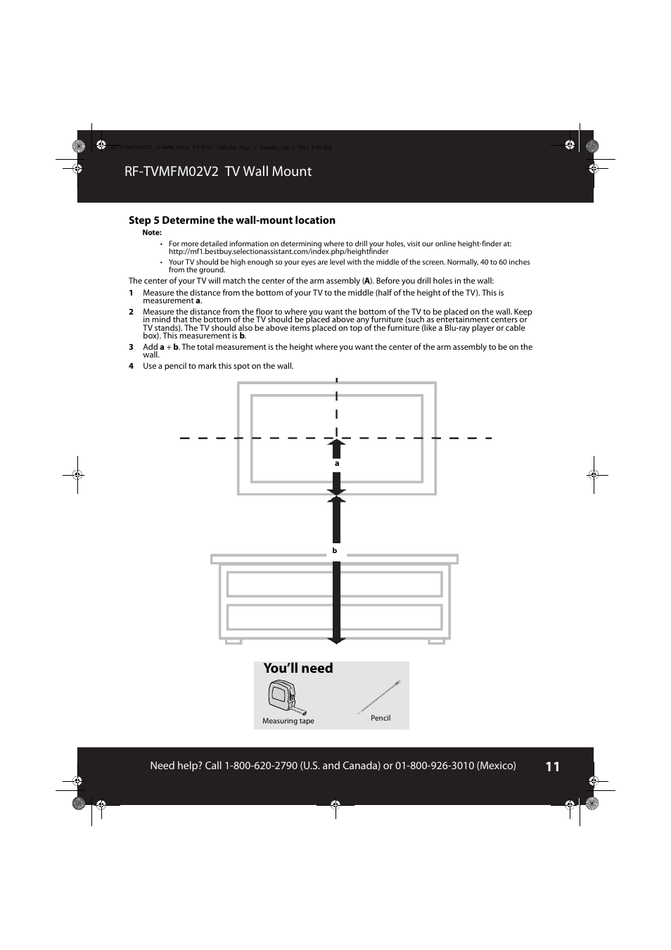 Rf-tvmfm02v2 tv wall mount, You’ll need | RocketFish RF-TVMFM02 - User Manual User Manual | Page 11 / 17