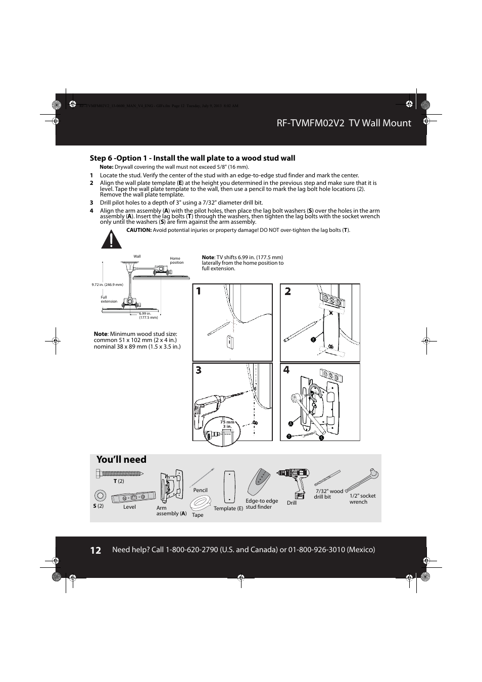 Rf-tvmfm02v2 tv wall mount, You’ll need | RocketFish RF-TVMFM02 - User Manual User Manual | Page 12 / 17