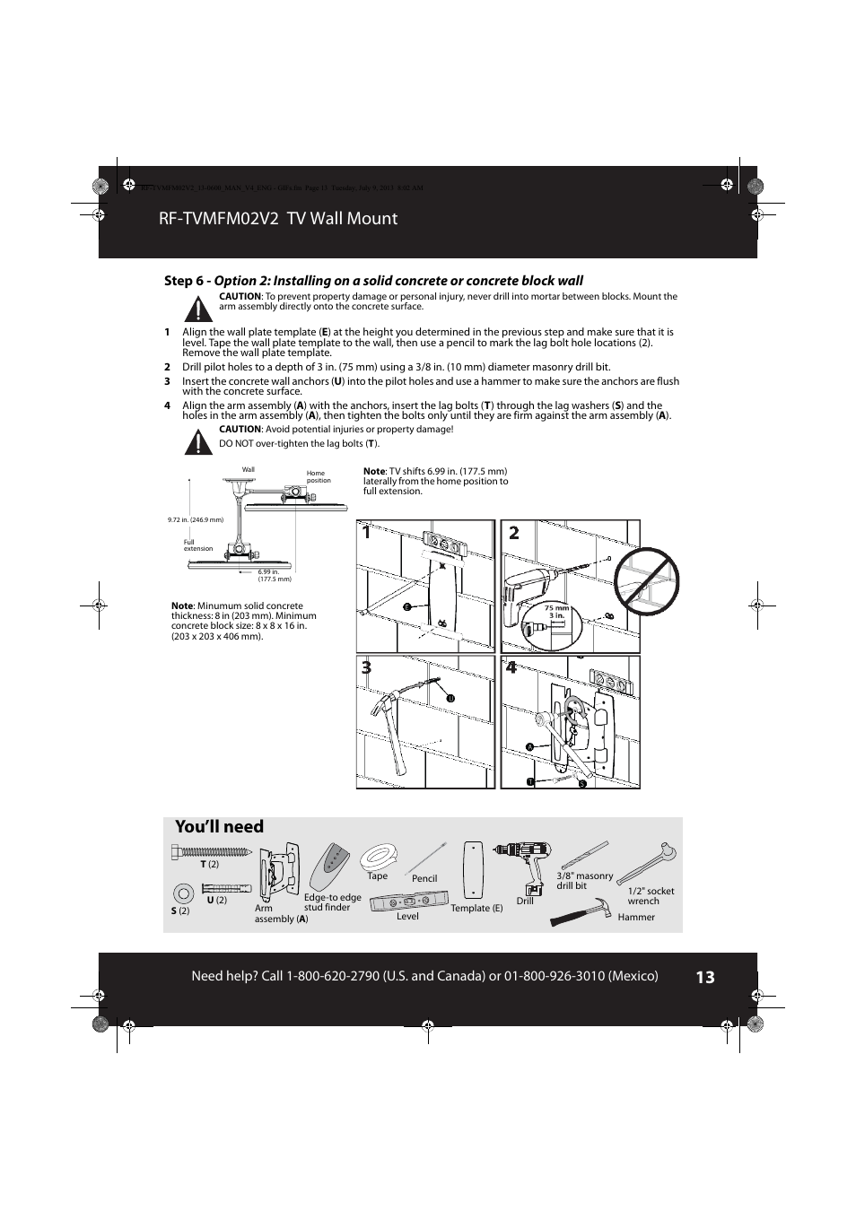 Rf-tvmfm02v2 tv wall mount, You’ll need | RocketFish RF-TVMFM02 - User Manual User Manual | Page 13 / 17