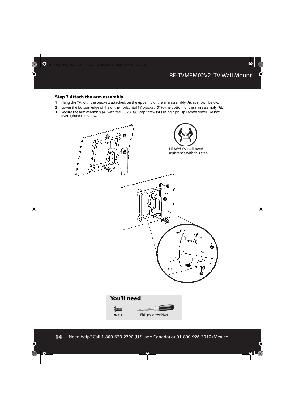 Rf-tvmfm02v2 tv wall mount, You’ll need | RocketFish RF-TVMFM02 - User Manual User Manual | Page 14 / 17