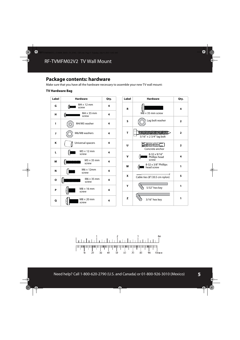 Package contents: hardware | RocketFish RF-TVMFM02 - User Manual User Manual | Page 5 / 17
