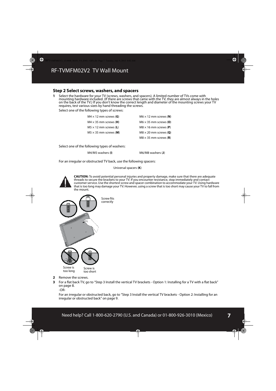 Rf-tvmfm02v2 tv wall mount | RocketFish RF-TVMFM02 - User Manual User Manual | Page 7 / 17
