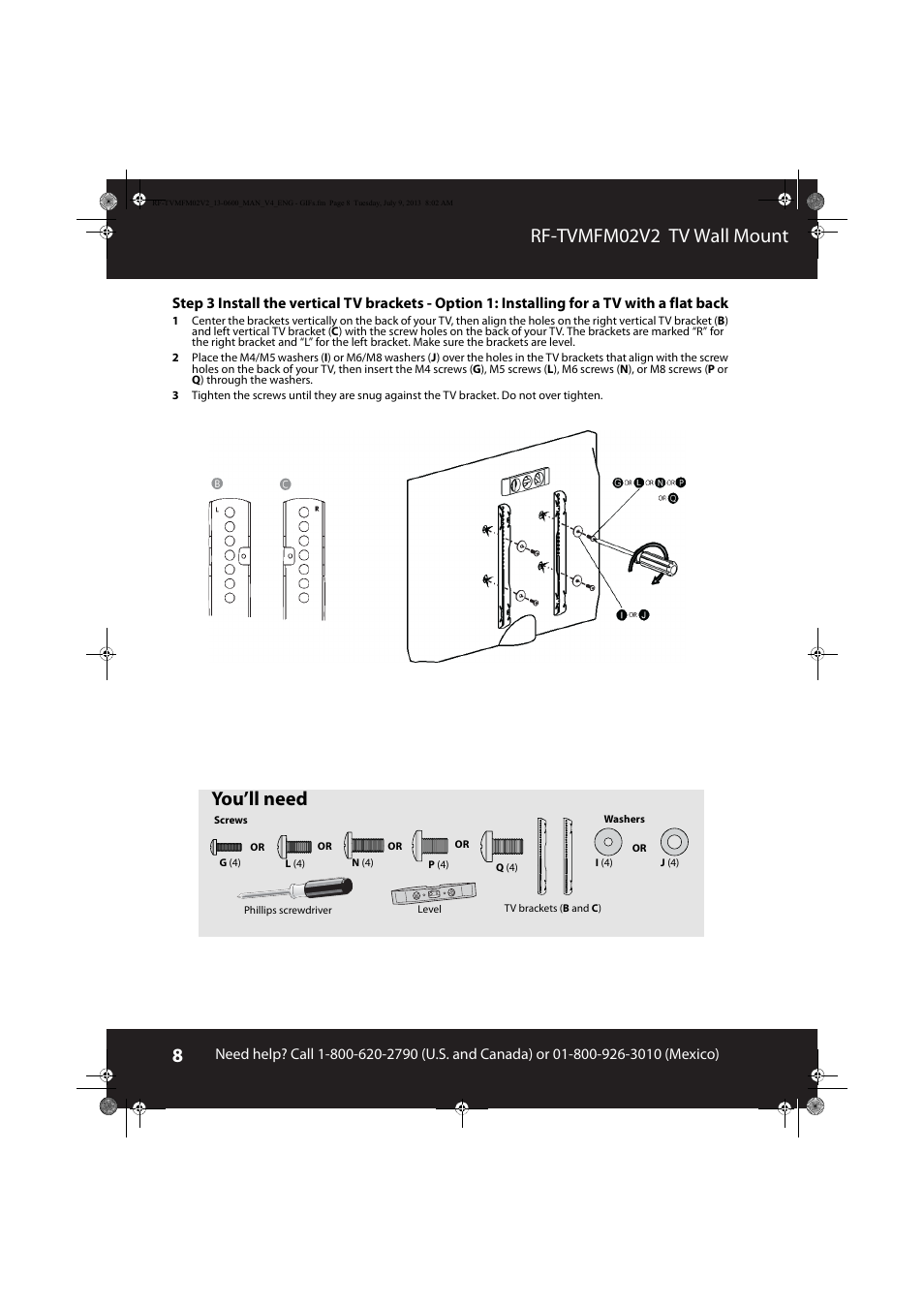Rf-tvmfm02v2 tv wall mount, You’ll need | RocketFish RF-TVMFM02 - User Manual User Manual | Page 8 / 17
