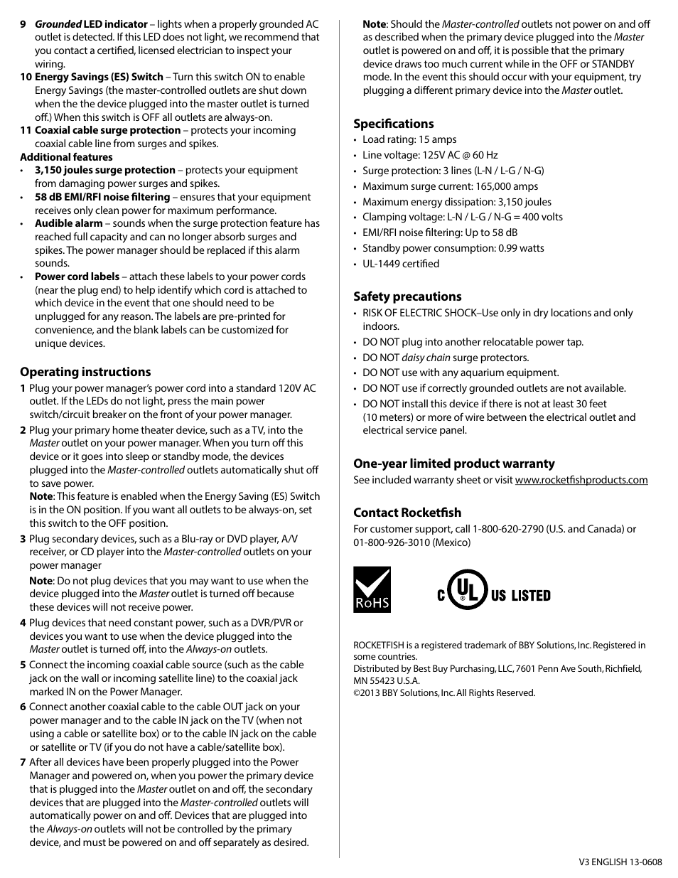 RocketFish RF-HTS210 - Quick Setup Guide User Manual | Page 2 / 2