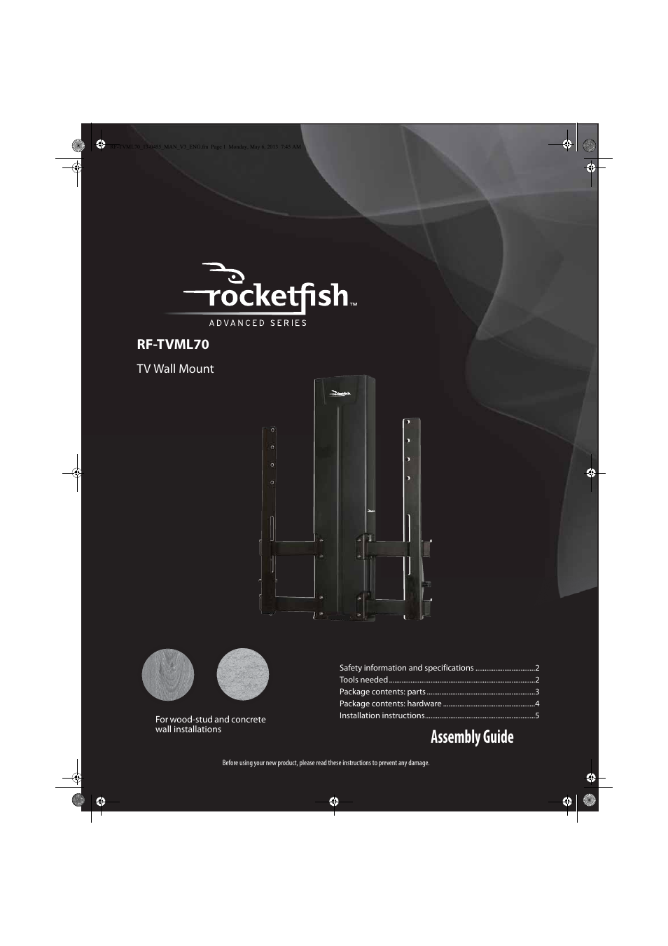 RocketFish RF-TVML70 - User Manual User Manual | 18 pages