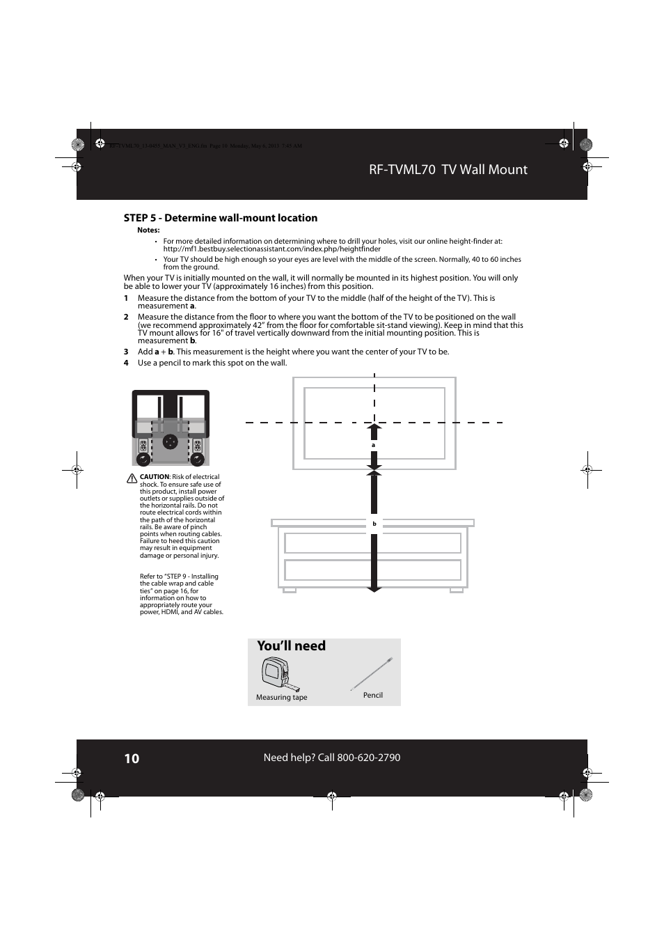 Rf-tvml70 tv wall mount, You’ll need | RocketFish RF-TVML70 - User Manual User Manual | Page 10 / 18