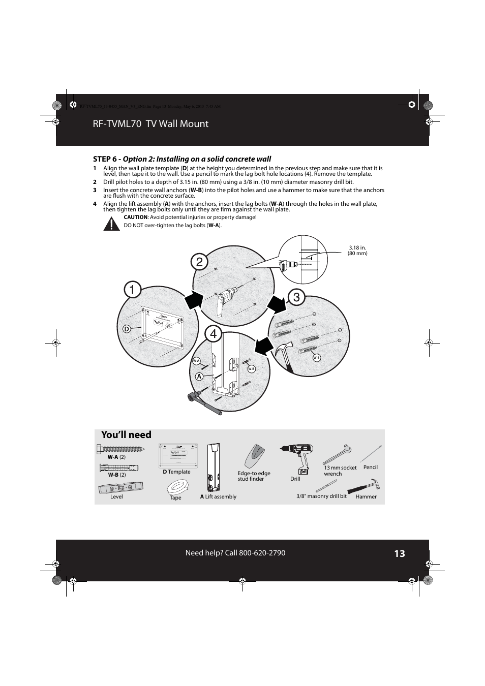 Rf-tvml70 tv wall mount, You’ll need | RocketFish RF-TVML70 - User Manual User Manual | Page 13 / 18