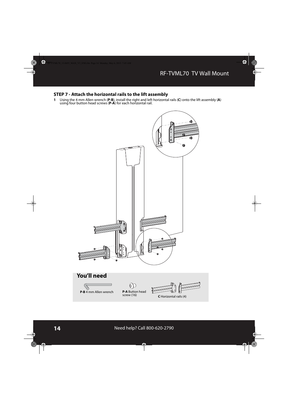 Rf-tvml70 tv wall mount, You’ll need | RocketFish RF-TVML70 - User Manual User Manual | Page 14 / 18