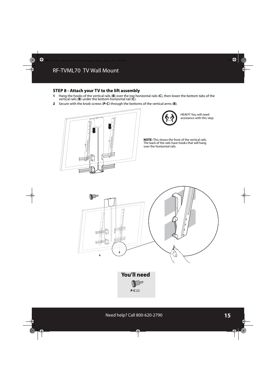 Rf-tvml70 tv wall mount, You’ll need | RocketFish RF-TVML70 - User Manual User Manual | Page 15 / 18