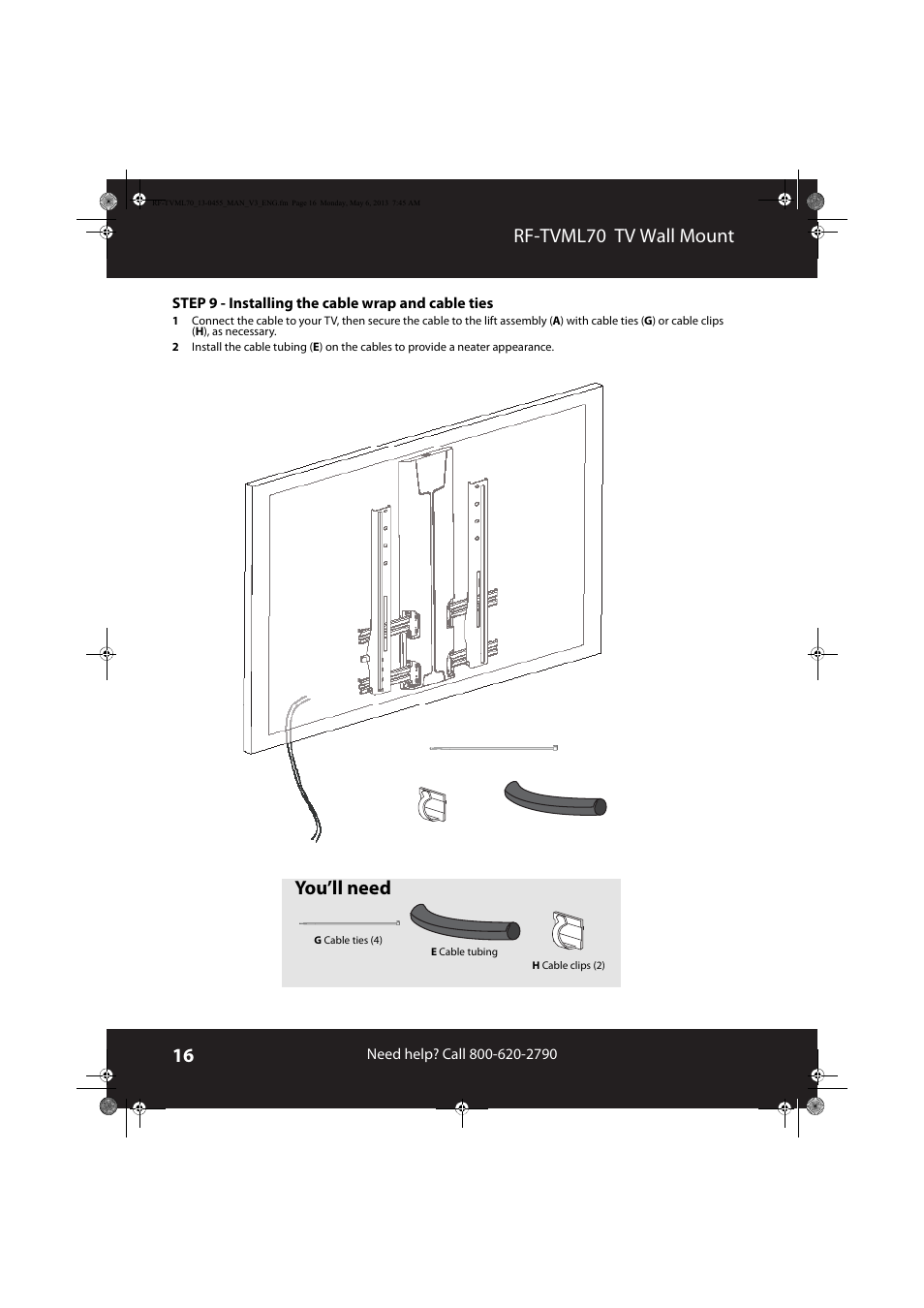 Rf-tvml70 tv wall mount, You’ll need | RocketFish RF-TVML70 - User Manual User Manual | Page 16 / 18