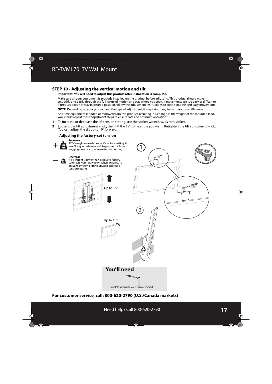 Rf-tvml70 tv wall mount, You’ll need | RocketFish RF-TVML70 - User Manual User Manual | Page 17 / 18