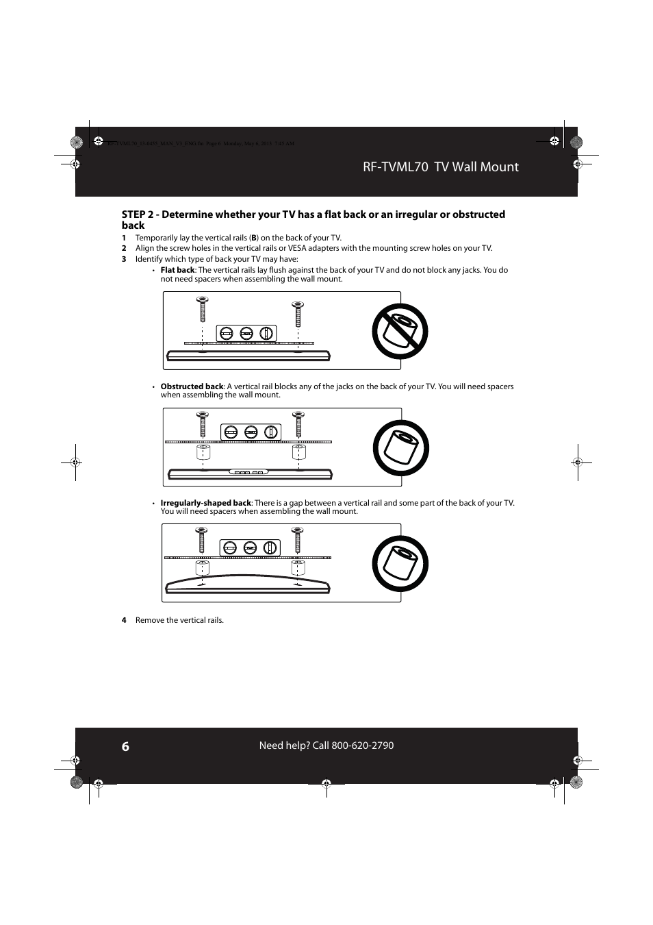 Rf-tvml70 tv wall mount | RocketFish RF-TVML70 - User Manual User Manual | Page 6 / 18