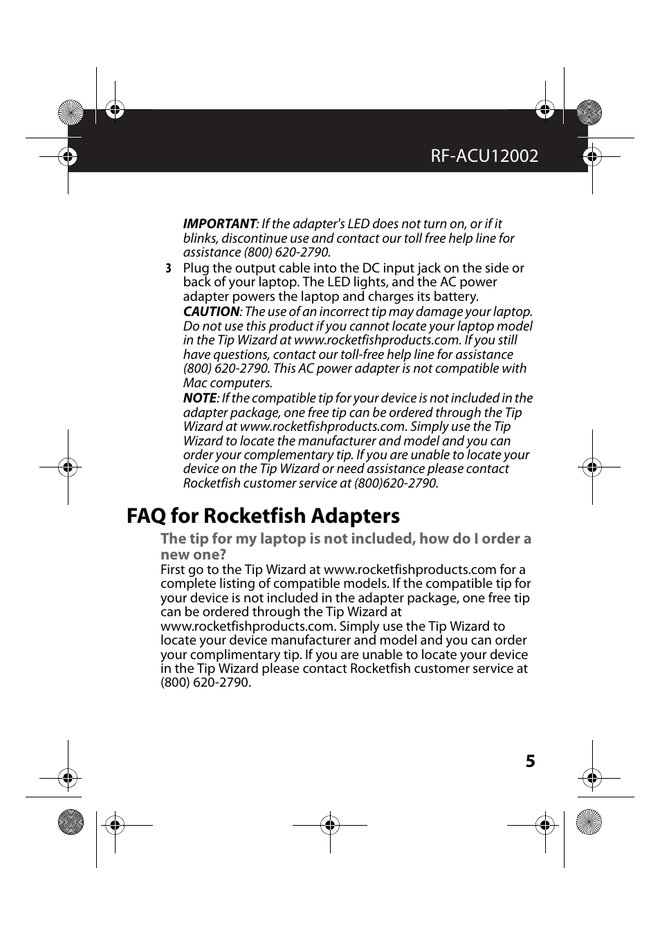 Faq for rocketfish adapters | RocketFish RF-ACU12002 - User Manual User Manual | Page 5 / 13
