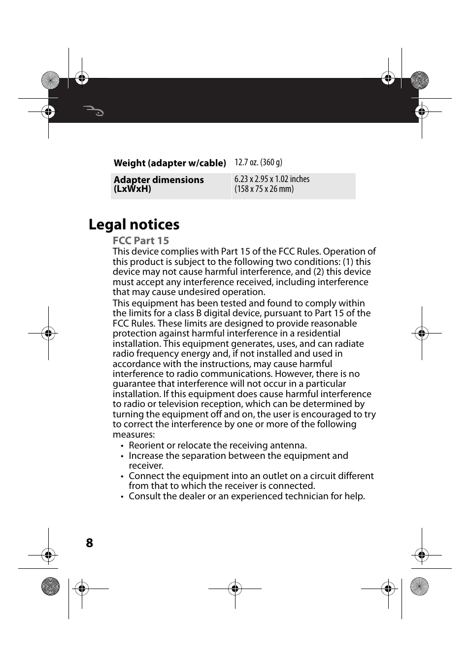 Legal notices, Fcc part 15 | RocketFish RF-ACU12002 - User Manual User Manual | Page 8 / 13
