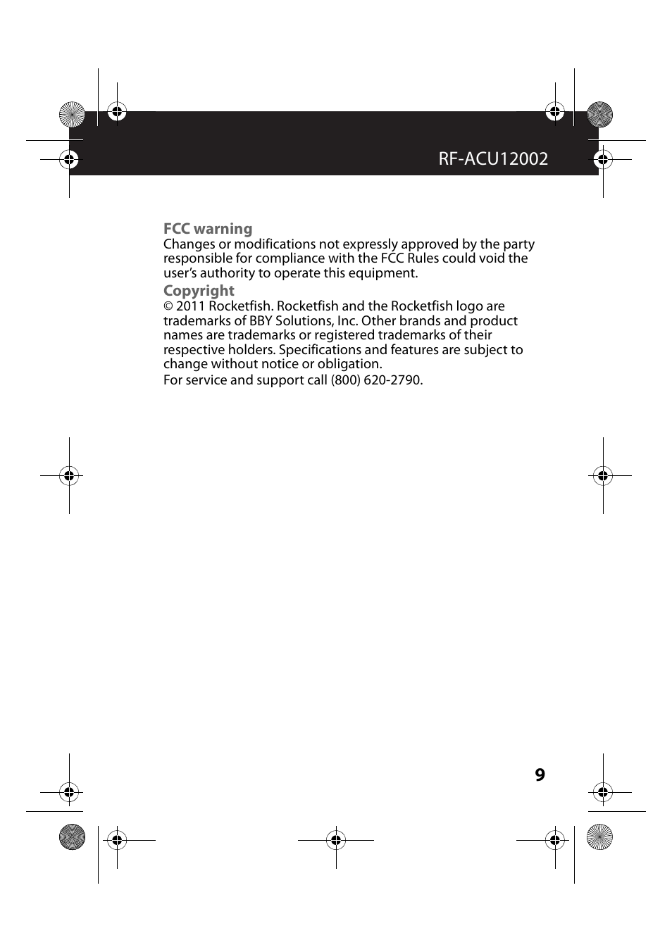 Fcc warning, Copyright | RocketFish RF-ACU12002 - User Manual User Manual | Page 9 / 13