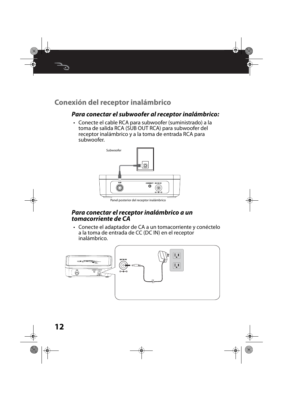 Conexión del receptor inalámbrico, Para conectar el subwoofer al receptor inalámbrico | RocketFish RF-WSW312 - User Manual User Manual | Page 12 / 22