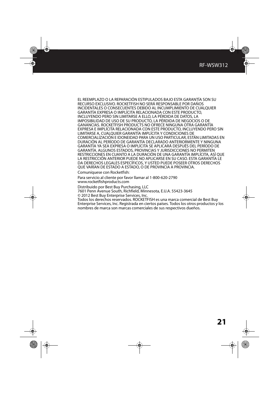 RocketFish RF-WSW312 - User Manual User Manual | Page 21 / 22