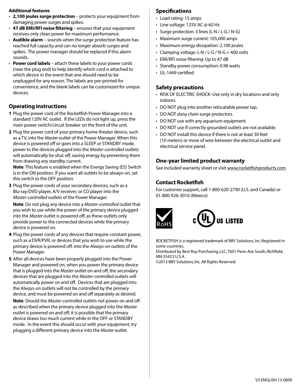 RocketFish RF-HTS205 - Quick Setup Guide User Manual | Page 2 / 2