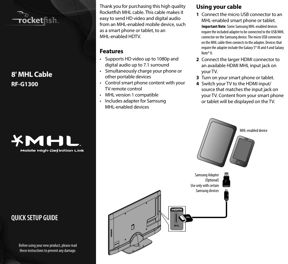 RocketFish RF-G1300 - Quick Setup Guide User Manual | 2 pages