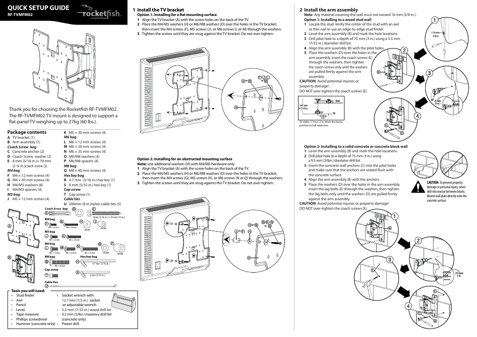 RocketFish RF-TVMFM02 - Quick Setup Guide User Manual | 2 pages