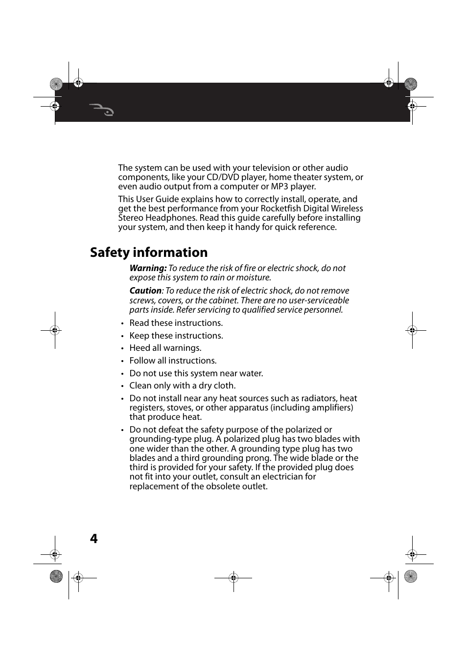 Safety information | RocketFish RF-WHP212 - User Manual User Manual | Page 4 / 24