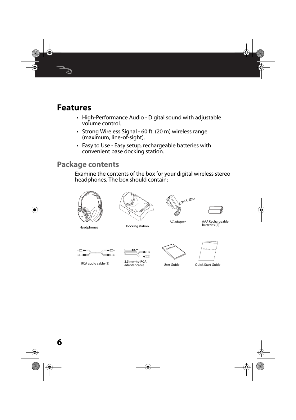 Features, Package contents, 6features | RocketFish RF-WHP212 - User Manual User Manual | Page 6 / 24