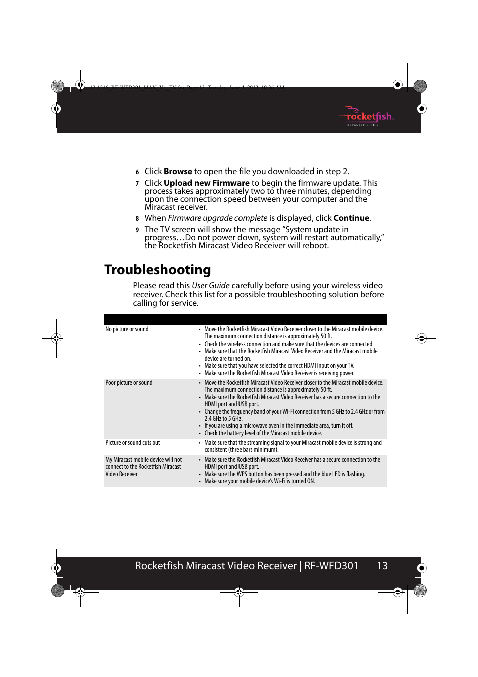 Troubleshooting | RocketFish RF-WFD301 - User Manual User Manual | Page 13 / 19