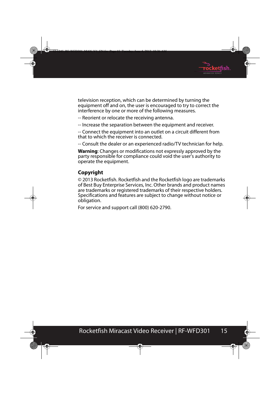 Copyright | RocketFish RF-WFD301 - User Manual User Manual | Page 15 / 19