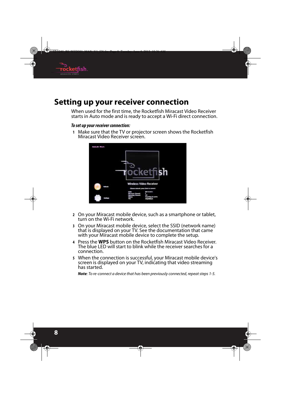 Setting up your receiver connection | RocketFish RF-WFD301 - User Manual User Manual | Page 8 / 19