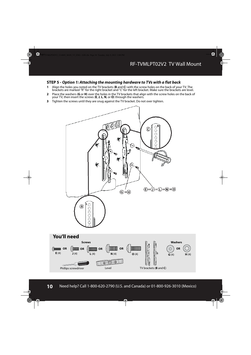Rf-tvmlpt02v2 tv wall mount, You’ll need | RocketFish RF-TVMLPT02 - User Manual User Manual | Page 10 / 15