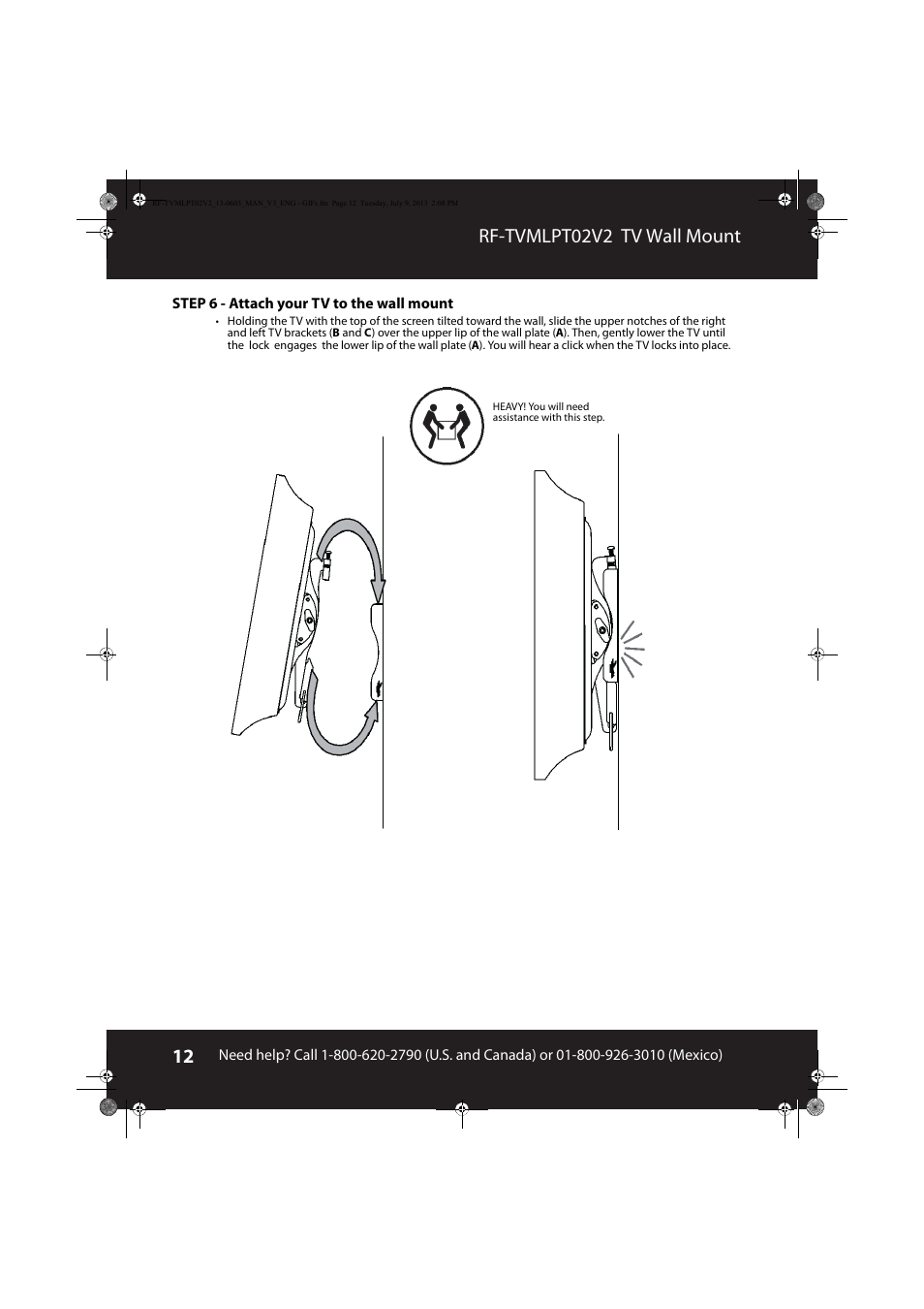 Rf-tvmlpt02v2 tv wall mount | RocketFish RF-TVMLPT02 - User Manual User Manual | Page 12 / 15