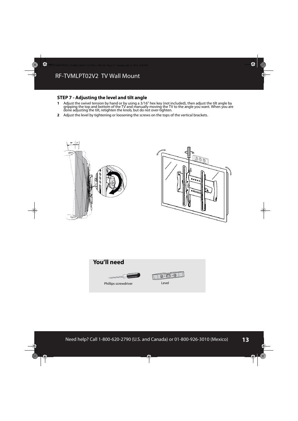 Rf-tvmlpt02v2 tv wall mount, You’ll need | RocketFish RF-TVMLPT02 - User Manual User Manual | Page 13 / 15