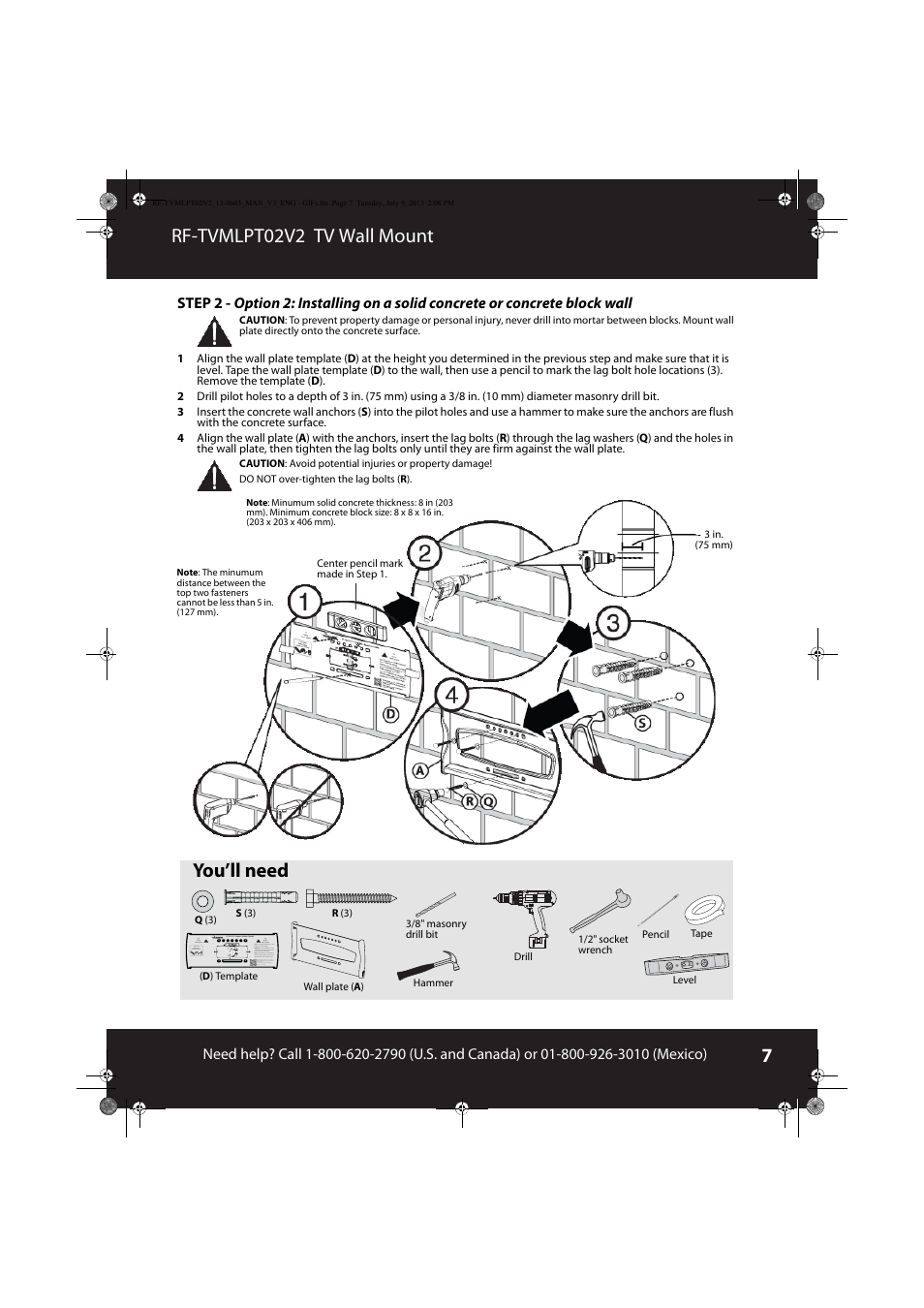 Rf-tvmlpt02v2 tv wall mount, You’ll need | RocketFish RF-TVMLPT02 - User Manual User Manual | Page 7 / 15