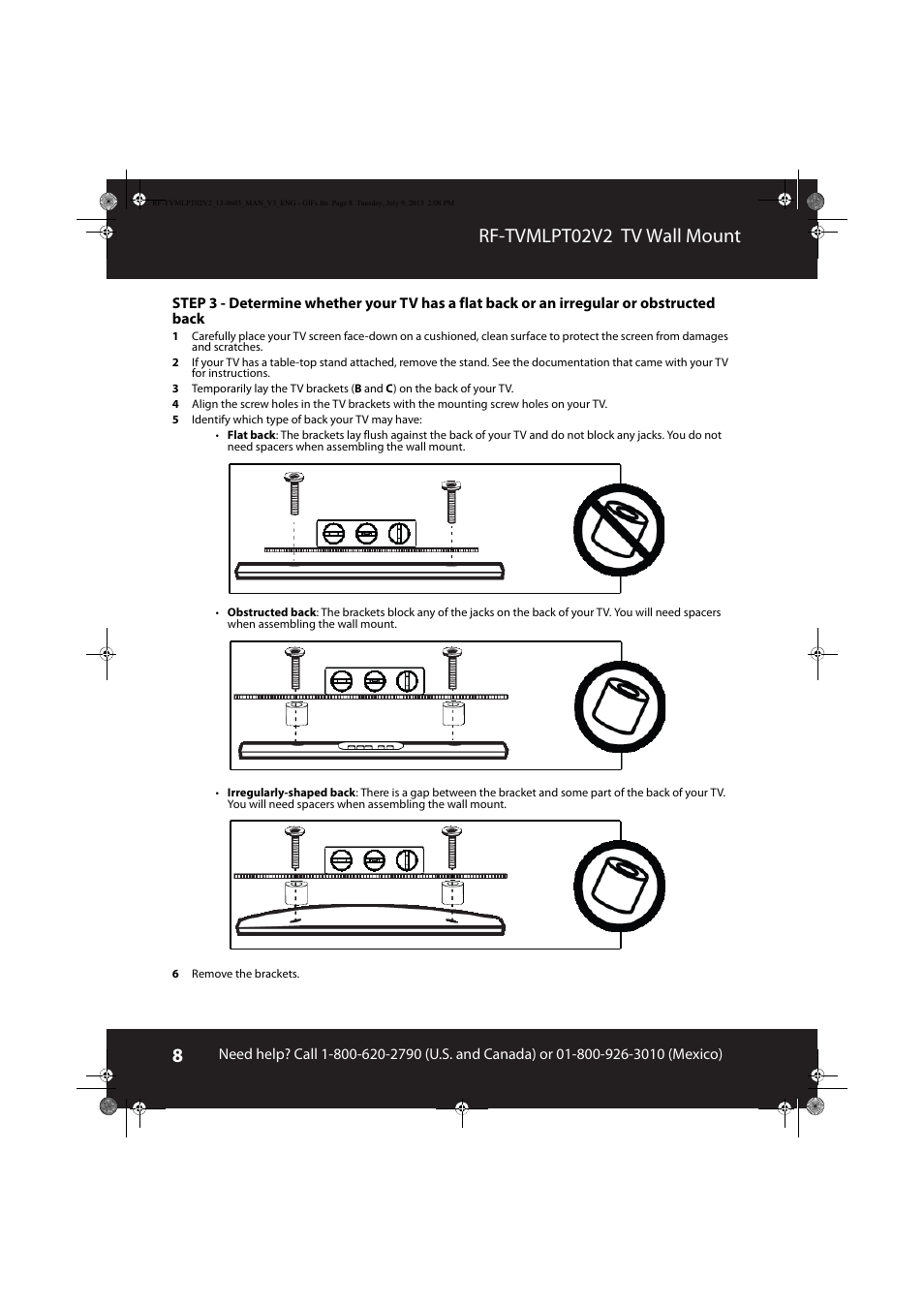 Rf-tvmlpt02v2 tv wall mount | RocketFish RF-TVMLPT02 - User Manual User Manual | Page 8 / 15