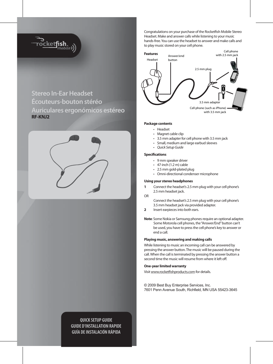 RocketFish RF-KNJ2 - Quick Setup Guide User Manual | 2 pages
