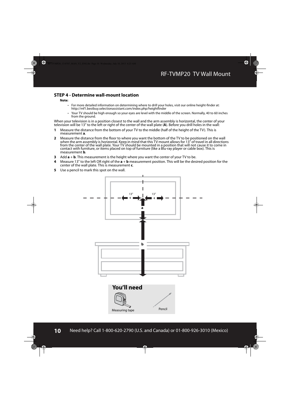 Rf-tvmp20 tv wall mount, You’ll need | RocketFish RF-TVMP20 - User Manual User Manual | Page 10 / 16